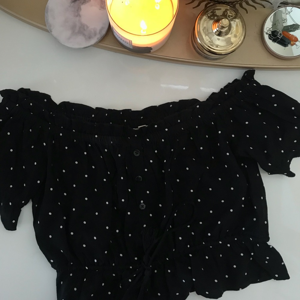 PacSun Black Peasant Top w Polka Dots